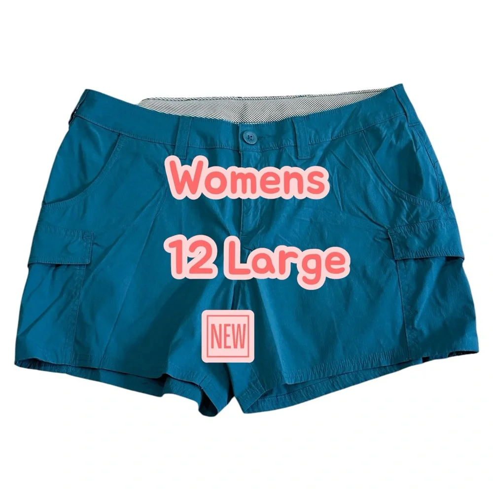 Women's World Wide Sportsman 12 Large Cargo Shorts Teal Aqua Khakis Chino Nylon - Picture 3 of 8